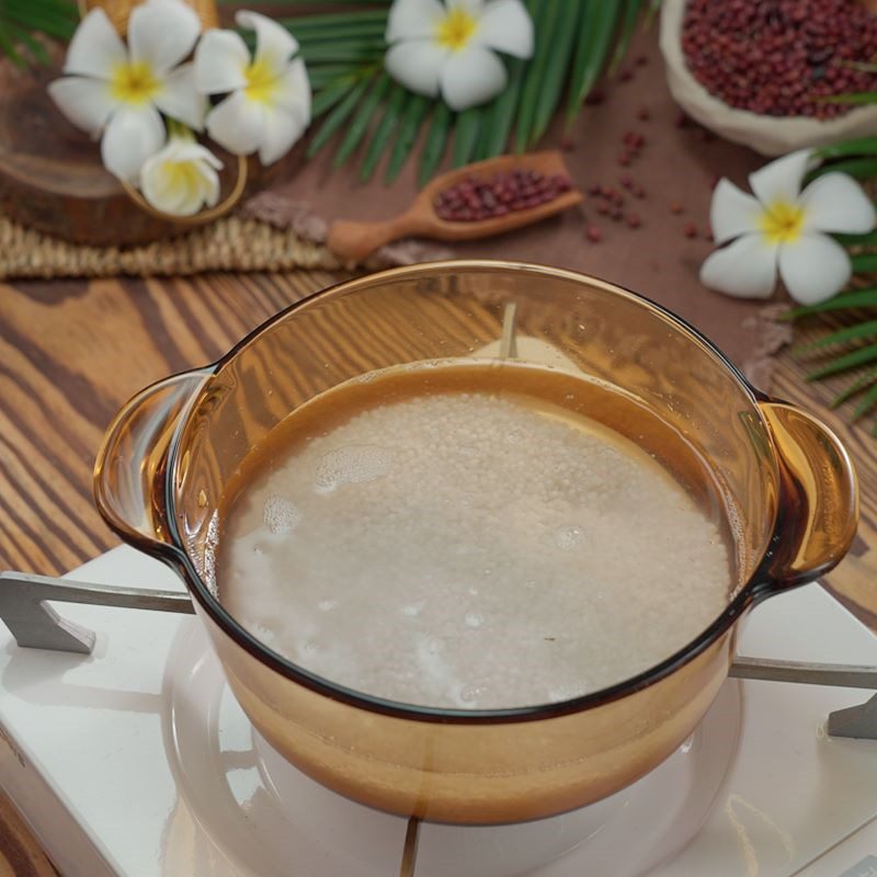 Step 2 Cook sago with pandan leaves Red bean tart with sago and pandan leaves