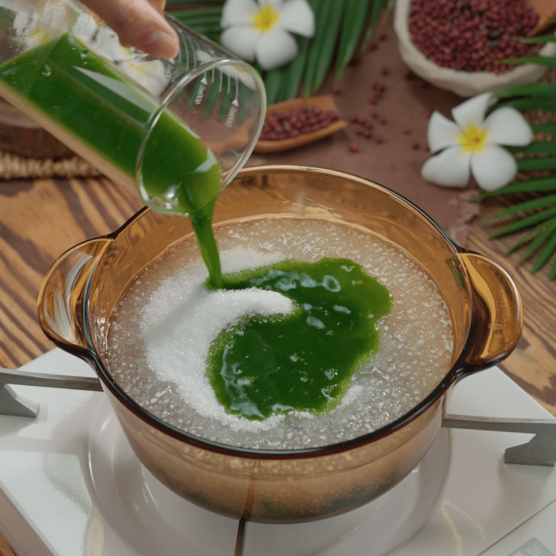 Step 2 Cook sago with pandan leaves Red bean tart with sago and pandan leaves