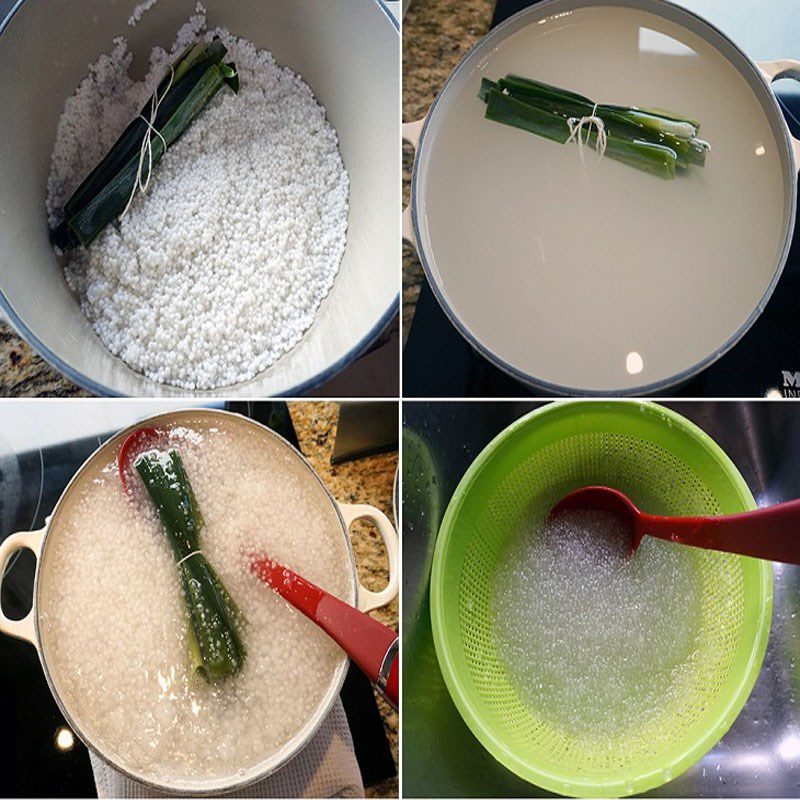 Step 1 Cook sago for che bap bot bang nuoc dua