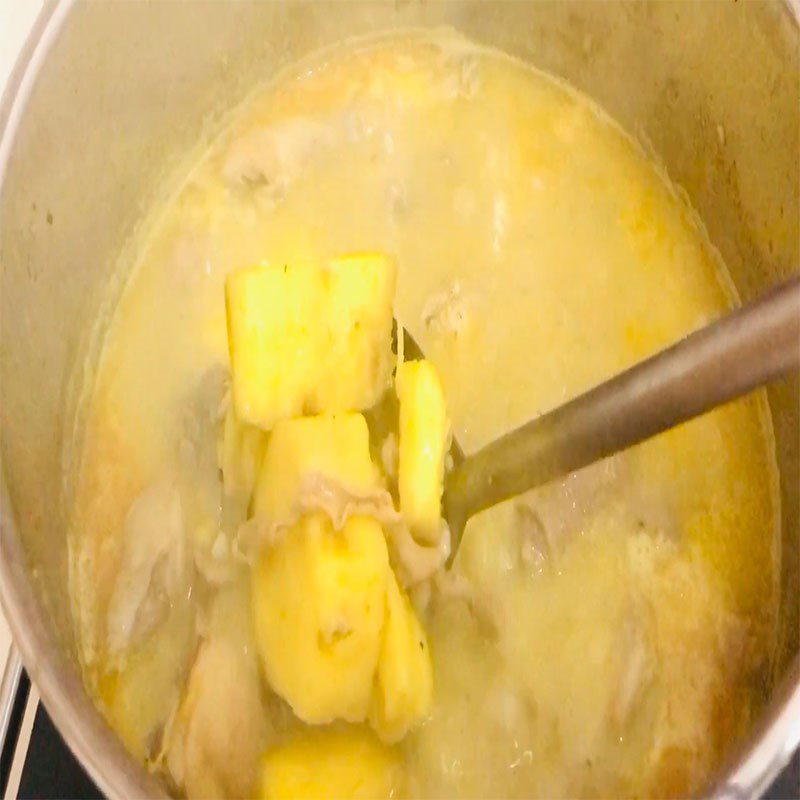 Step 4 Cooking curry Coconut milk chicken sweet potato