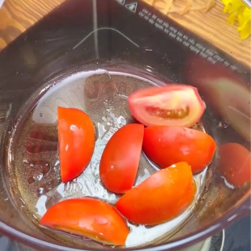 Step 2 Cook the soup Water Spinach Soup with Tomato and Shrimp Paste