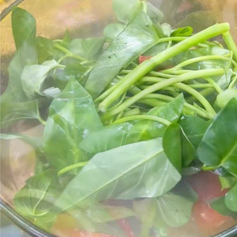Step 2 Cook the soup Water Spinach Soup with Tomato and Shrimp Paste