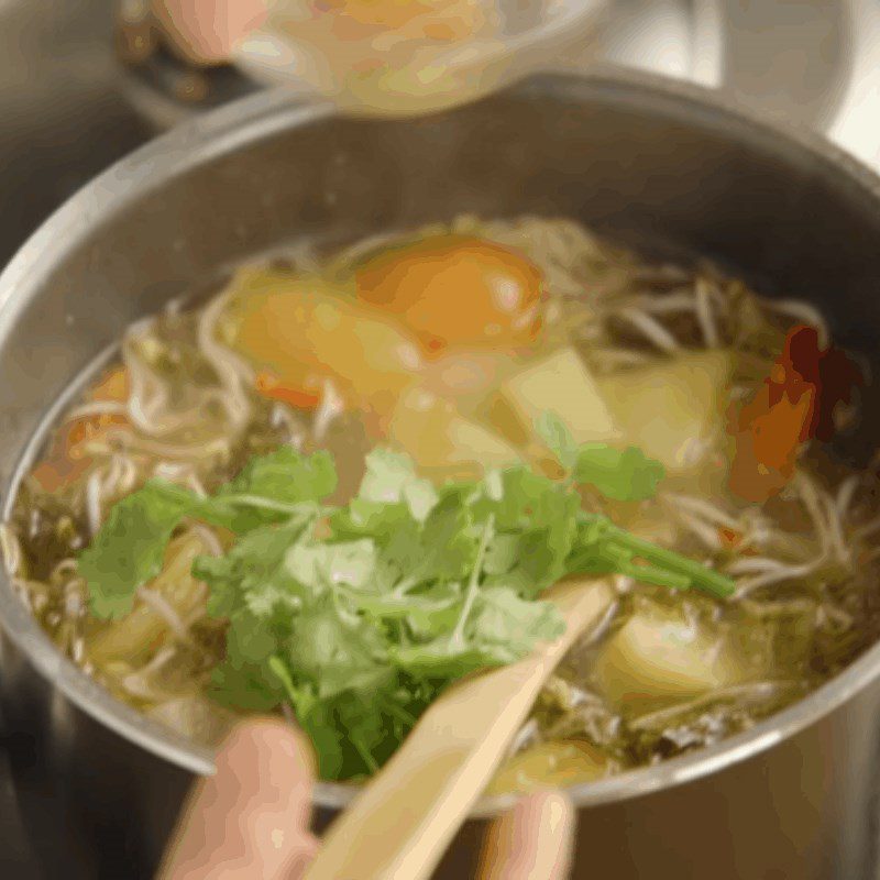 Step 3 Cook the soup Sour shrimp soup