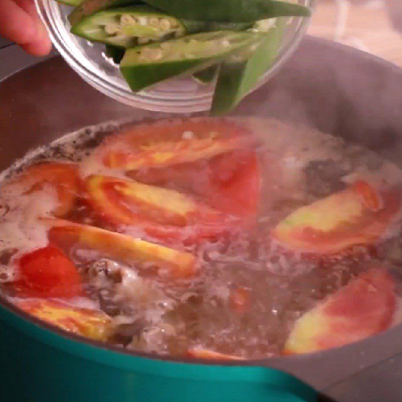 Step 4 Cooking the soup Sour soup with mullet and string beans