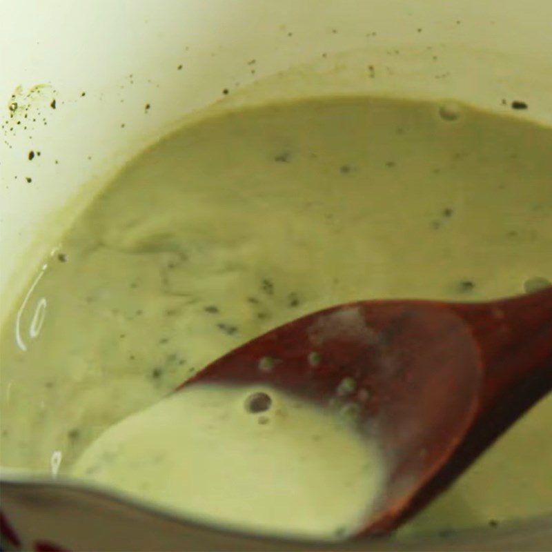 Step 2 Cook the milk and matcha powder mixture Matcha cheese pudding