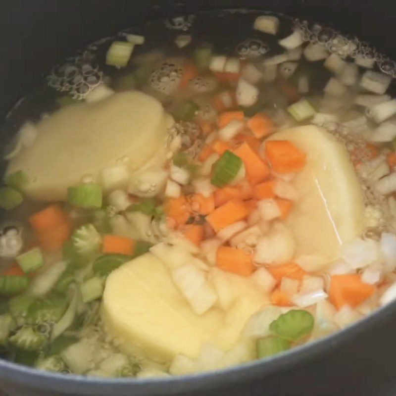 Step 2 Cook the potatoes and vegetables Bacon potato soup