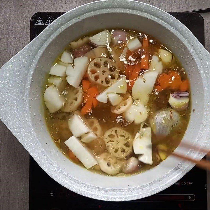 Step 2 Cooking hot pot Vegetarian goat hot pot with Chinese medicine