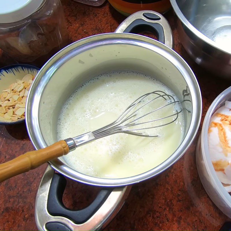 Step 1 Cook milk and mix yogurt for Cocoa Coconut Smoothie