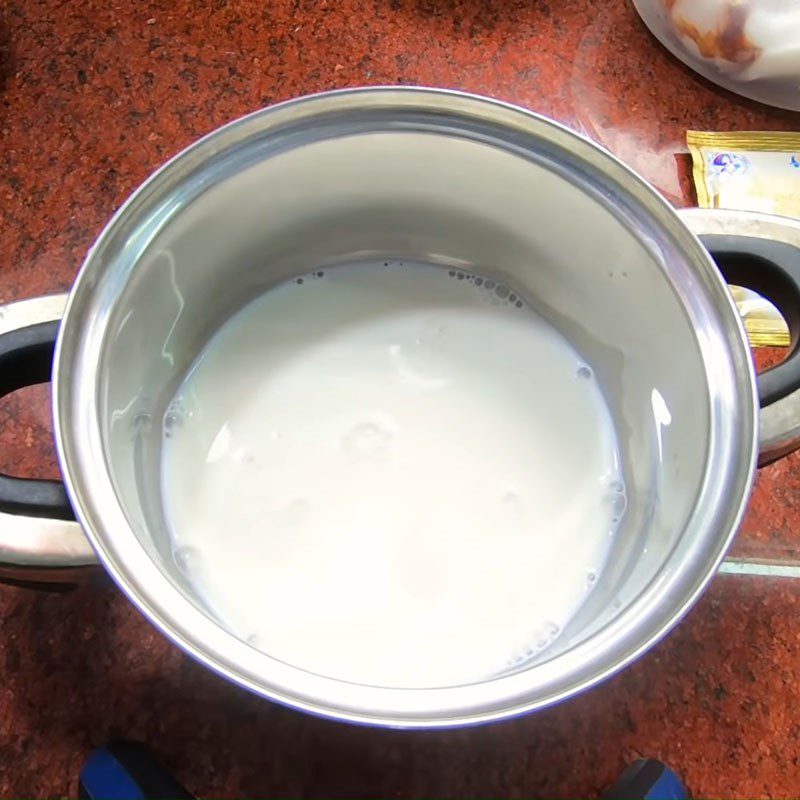 Step 1 Cook milk and mix yogurt for Cocoa Coconut Smoothie