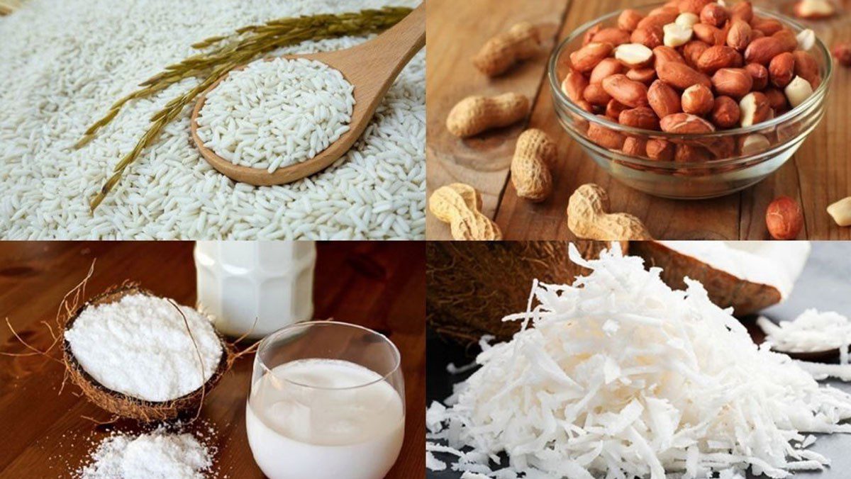 Ingredients for cooking peanut sticky rice using a rice cooker