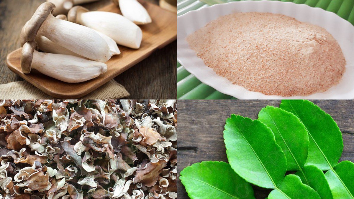 Ingredients for vegetarian spring rolls with mushrooms