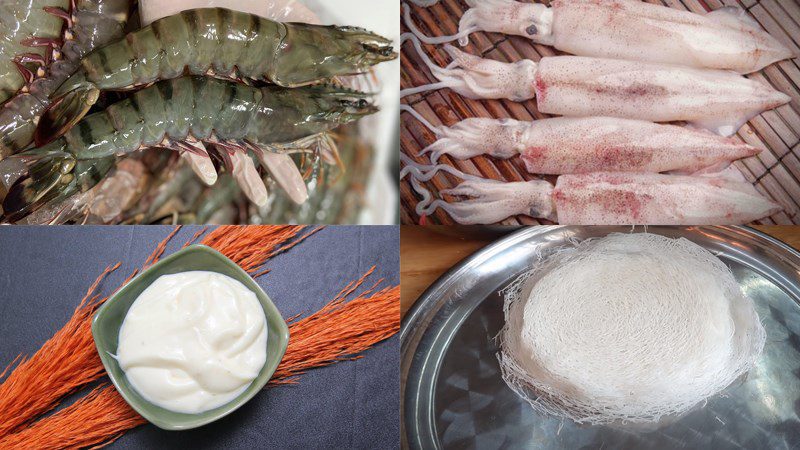 Ingredients for seafood spring rolls with mayonnaise sauce