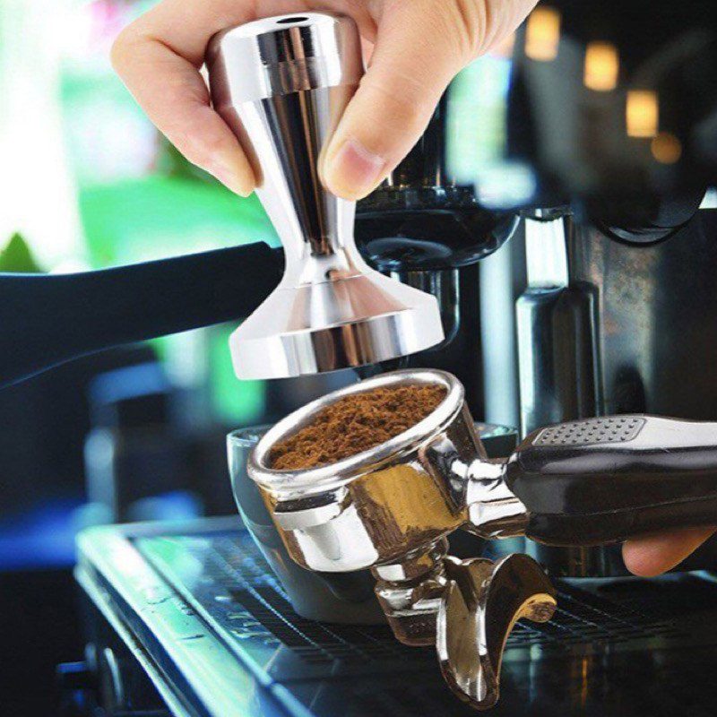 Step 4 Pressing coffee Making espresso coffee with an automatic coffee machine