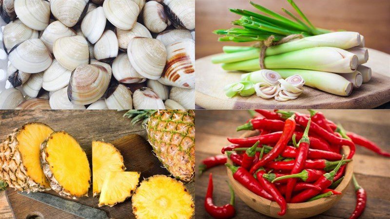 Ingredients for steamed clams with lemongrass and pineapple