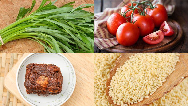Ingredients for tomato water spinach soup