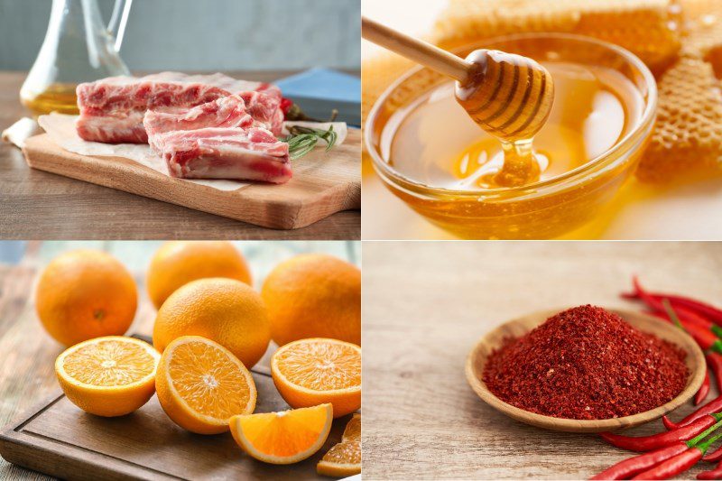 Ingredients for grilled ribs with orange