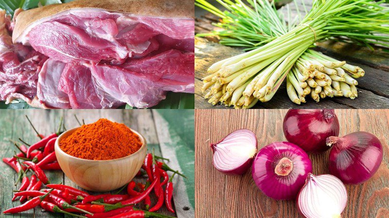 Ingredients for stir-fried goat meat with lemongrass and chili