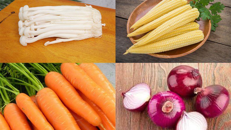 Ingredients for stir-fried seafood mushrooms dish