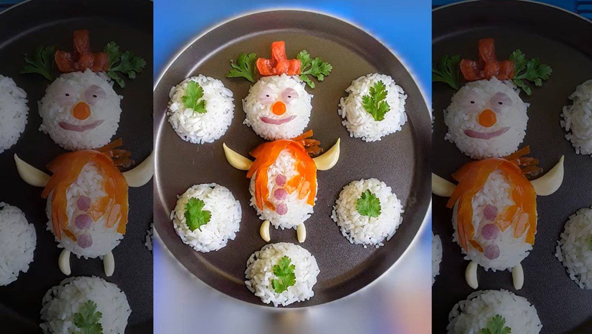 Snowman made from rice