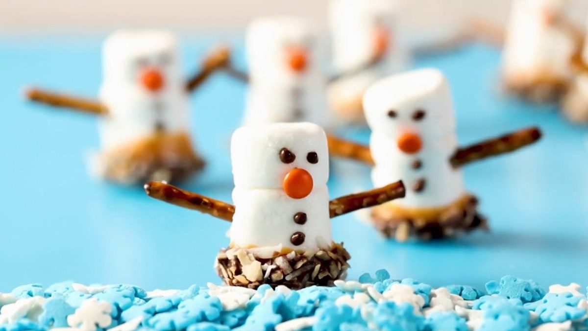 Snowman made from marshmallow