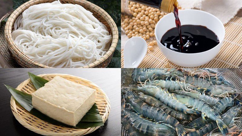 Ingredients for the dish 3 ways to make soy sauce noodle (bun xi dau)