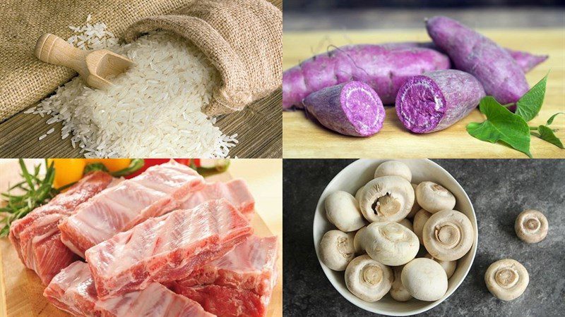 Ingredients for purple sweet potato porridge with pork ribs