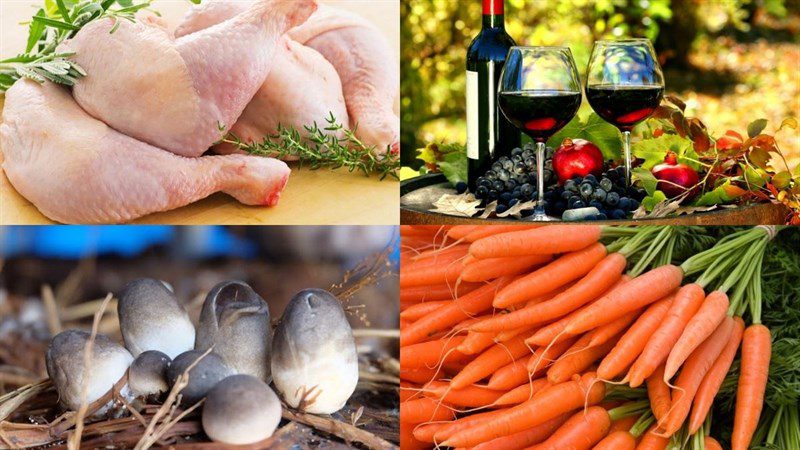 Ingredients for chicken cooked with red wine