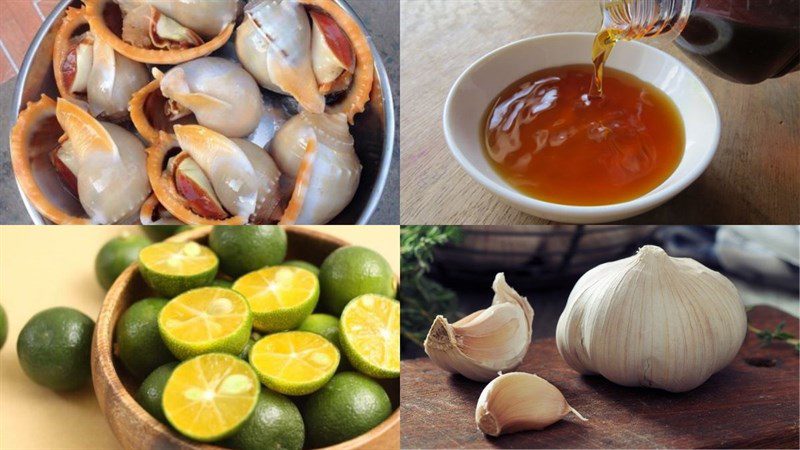 Ingredients for grilled garlic snails with fish sauce