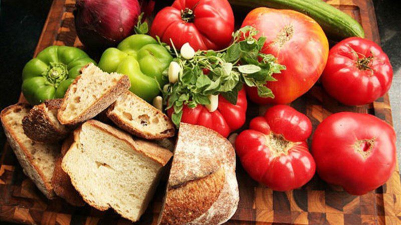 Ingredients for cold tomato shrimp soup and cold Spanish tomato soup