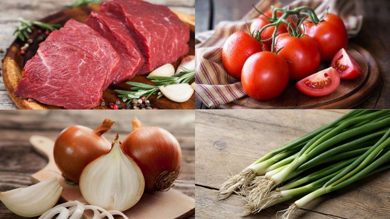 Ingredients for stir-fried beef with onions and tomatoes