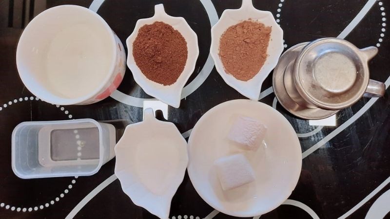 Ingredients for cocoa coffee dish