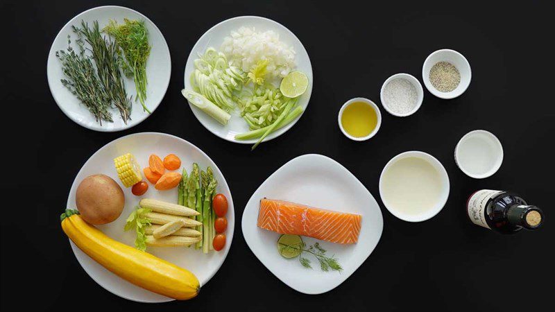 Ingredients for the dish 3 ways to make seared salmon with sauce