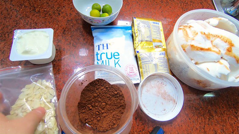 Ingredients for cocoa coconut smoothie