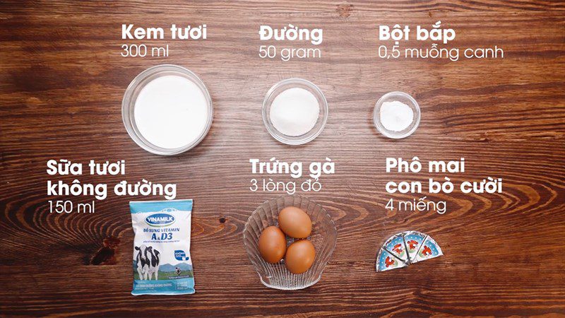 Ingredients for cheese whipped cream dessert