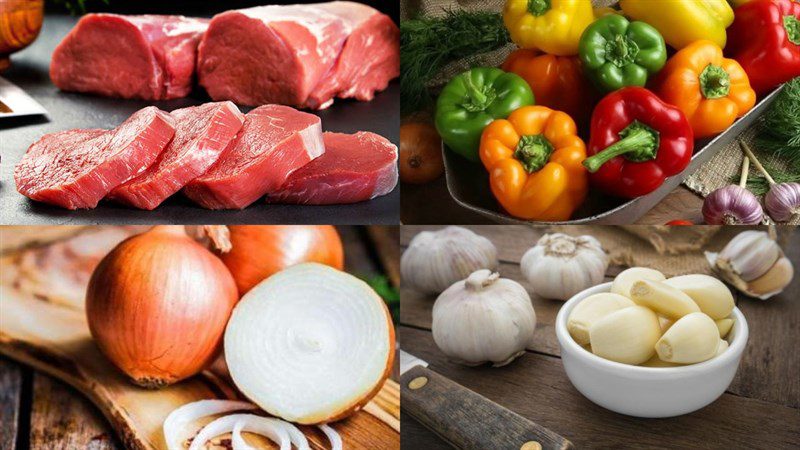 Ingredients for stir-fried beef with bell peppers