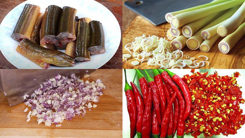 Ingredients for dish 2 how to make stir-fried eel with lemongrass and chili