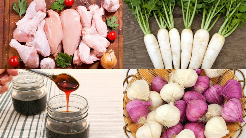 Ingredients for chicken and white radish stew