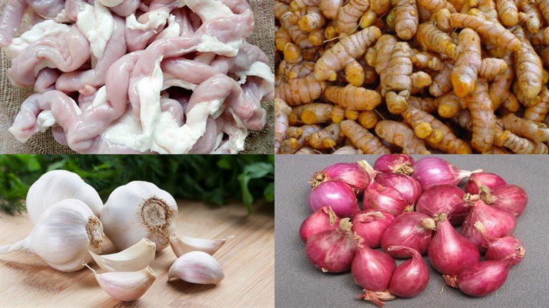 Ingredients for the dish stir-fried pig intestines with turmeric