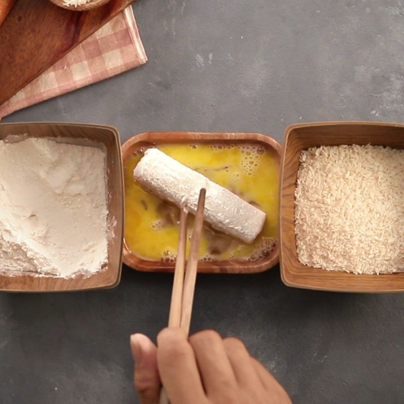 Step 3 Dip in batter canned fish sandwich roll