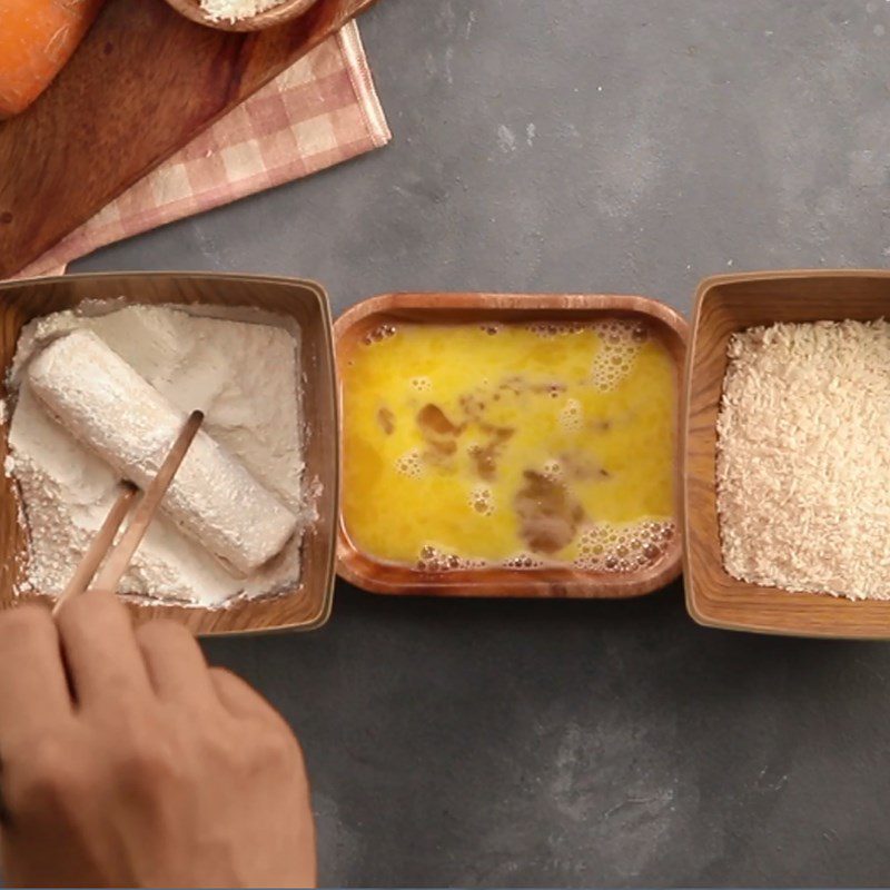 Step 3 Dip in batter canned fish sandwich roll