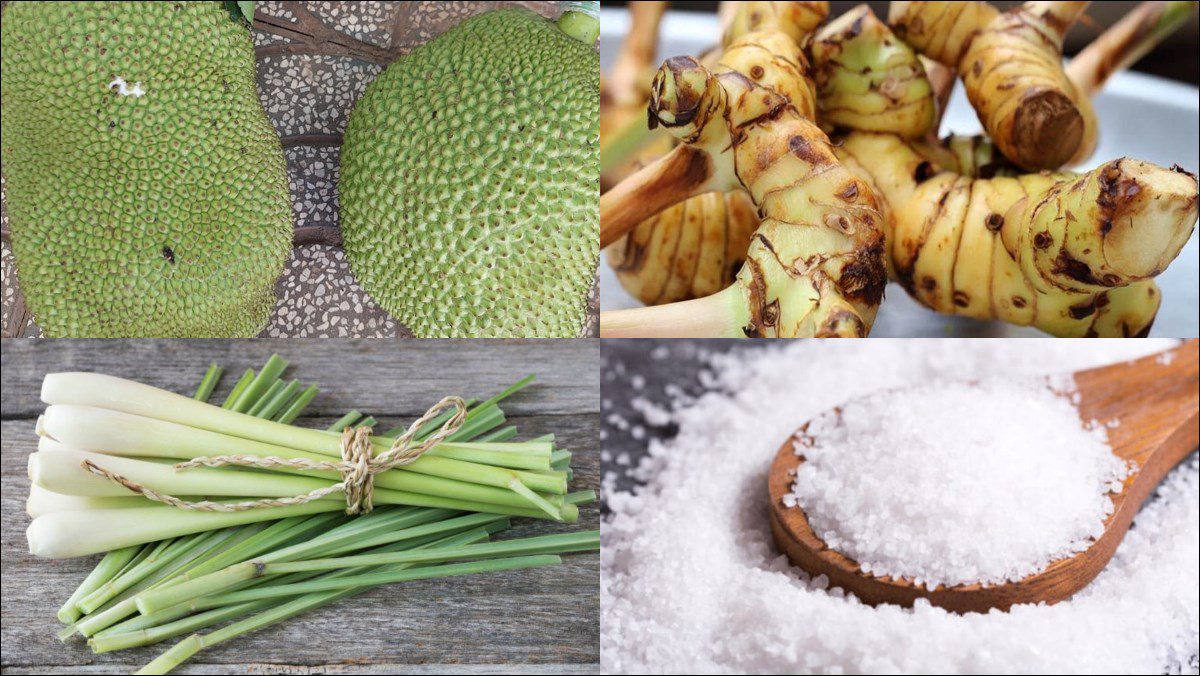 Ingredients for young jackfruit - salted jackfruit dish