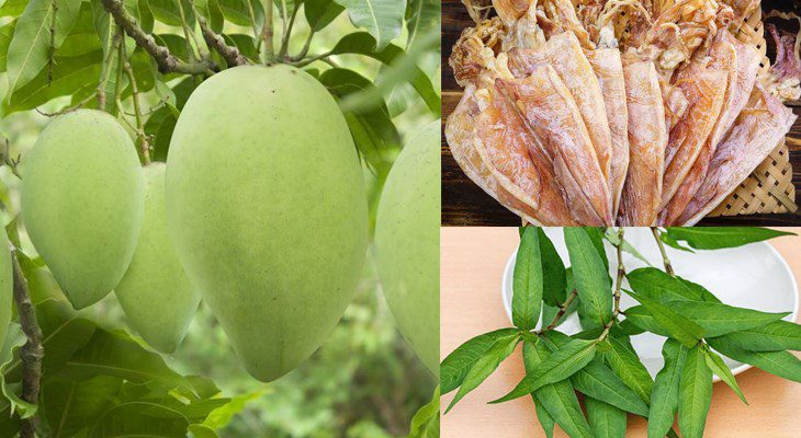 Ingredients for mango and dried squid salad