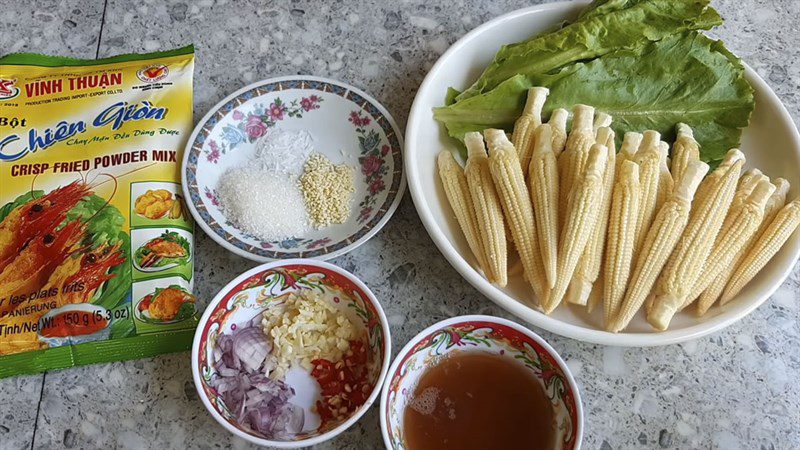 Ingredients for deep-fried baby corn and crispy fried baby corn