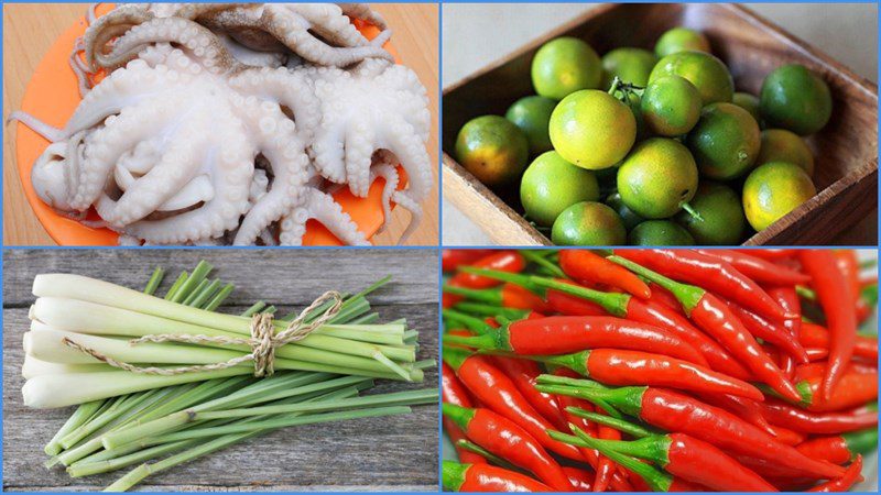 Ingredients for the dish octopus marinated with lemongrass and calamansi