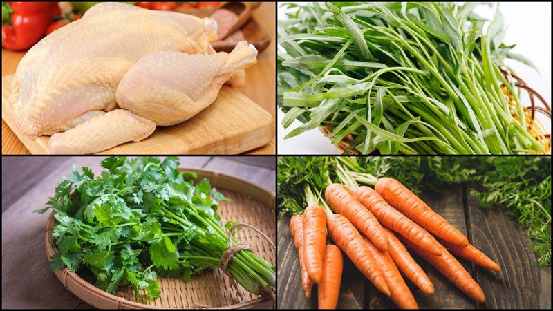 Ingredients for chicken water spinach salad