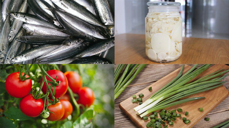 Ingredients for the dish sour bamboo shoot soup with mackerel