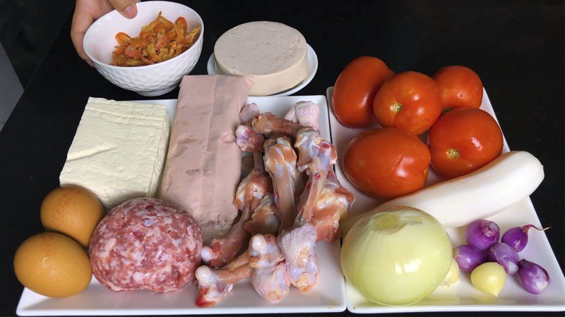 Ingredients for dried shrimp noodle soup