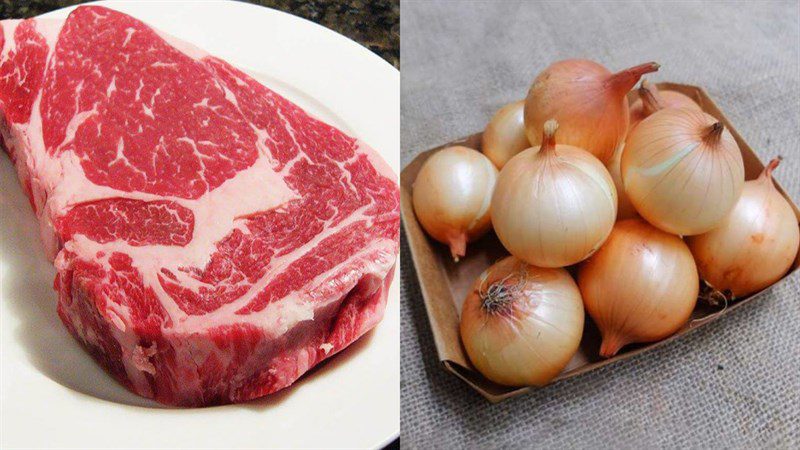 Ingredients for stir-fried beef with onions