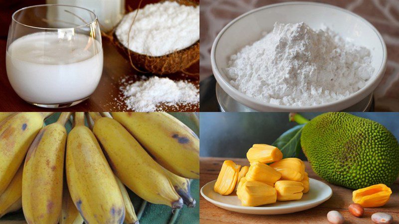 Ingredients for banana ice cream with fruit and pandan leaves