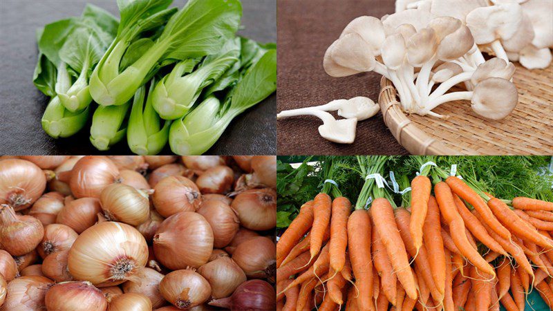 Ingredients for the dish 2 ways to cook bok choy stir-fried with straw mushrooms and oyster mushrooms